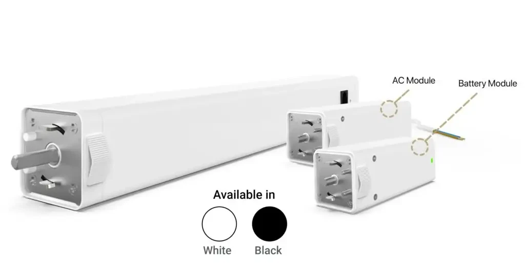 Acmeda Automate Versa drapery motor with AC and battery modules