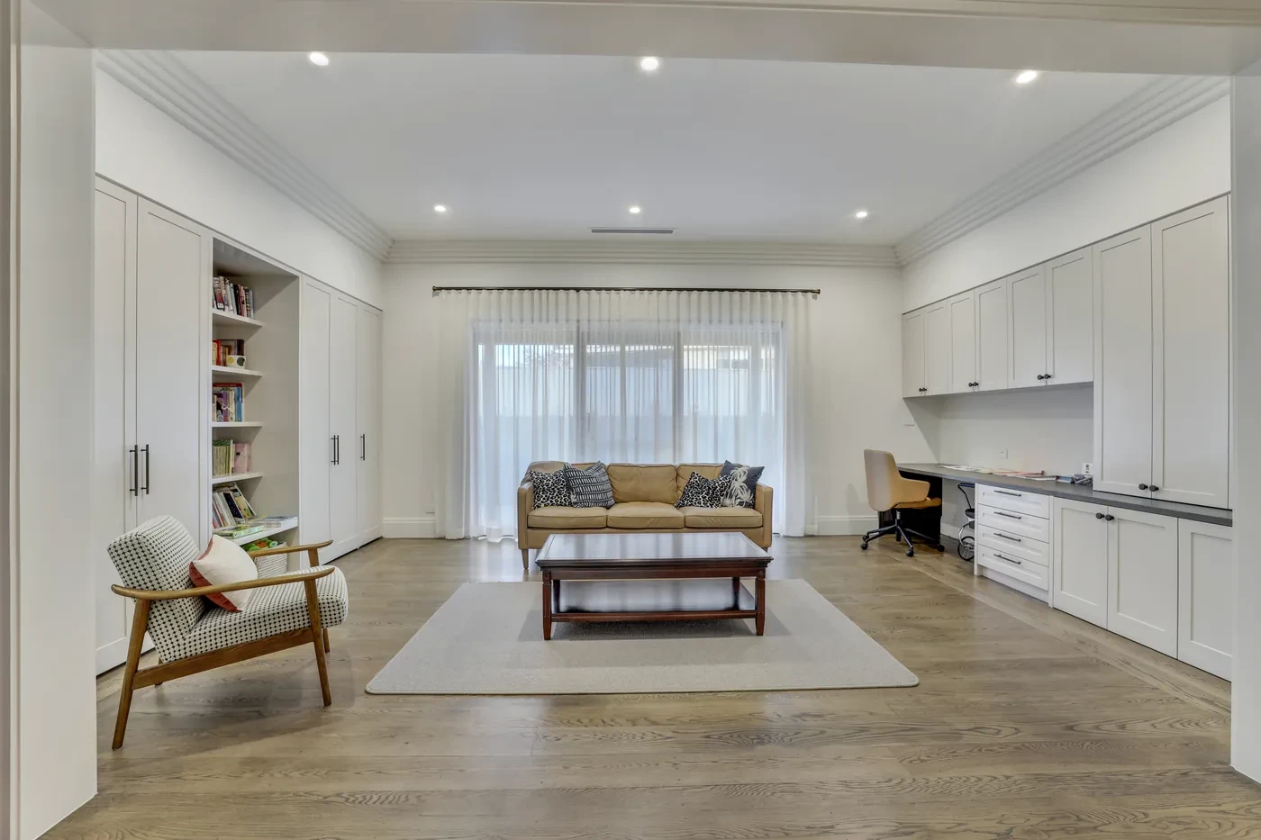 Rumpus room with sheer curtains Rumpus room with sheer curtains