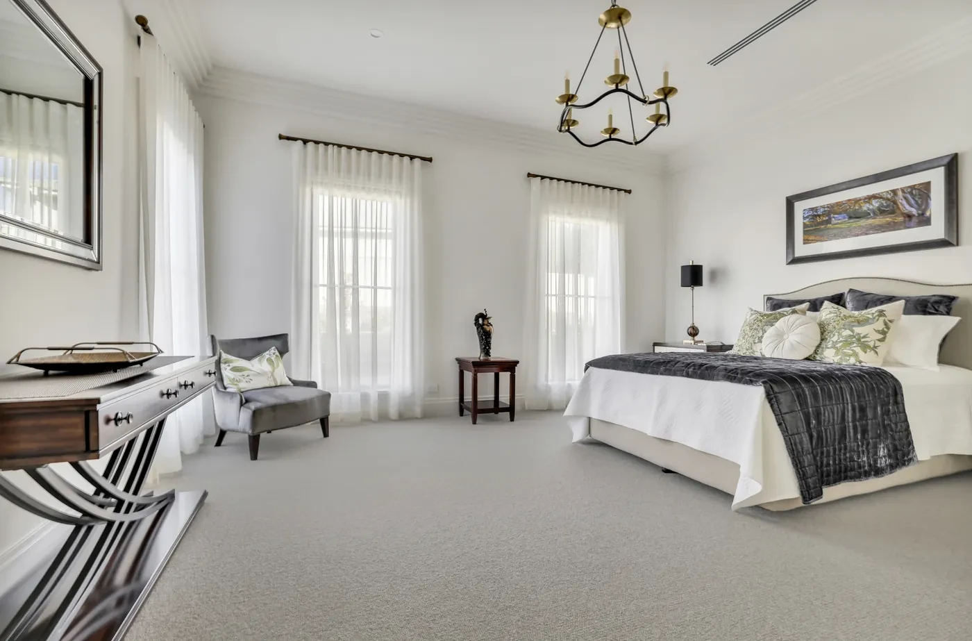 Bedroom with sheer curtains Bedroom with sheer curtains