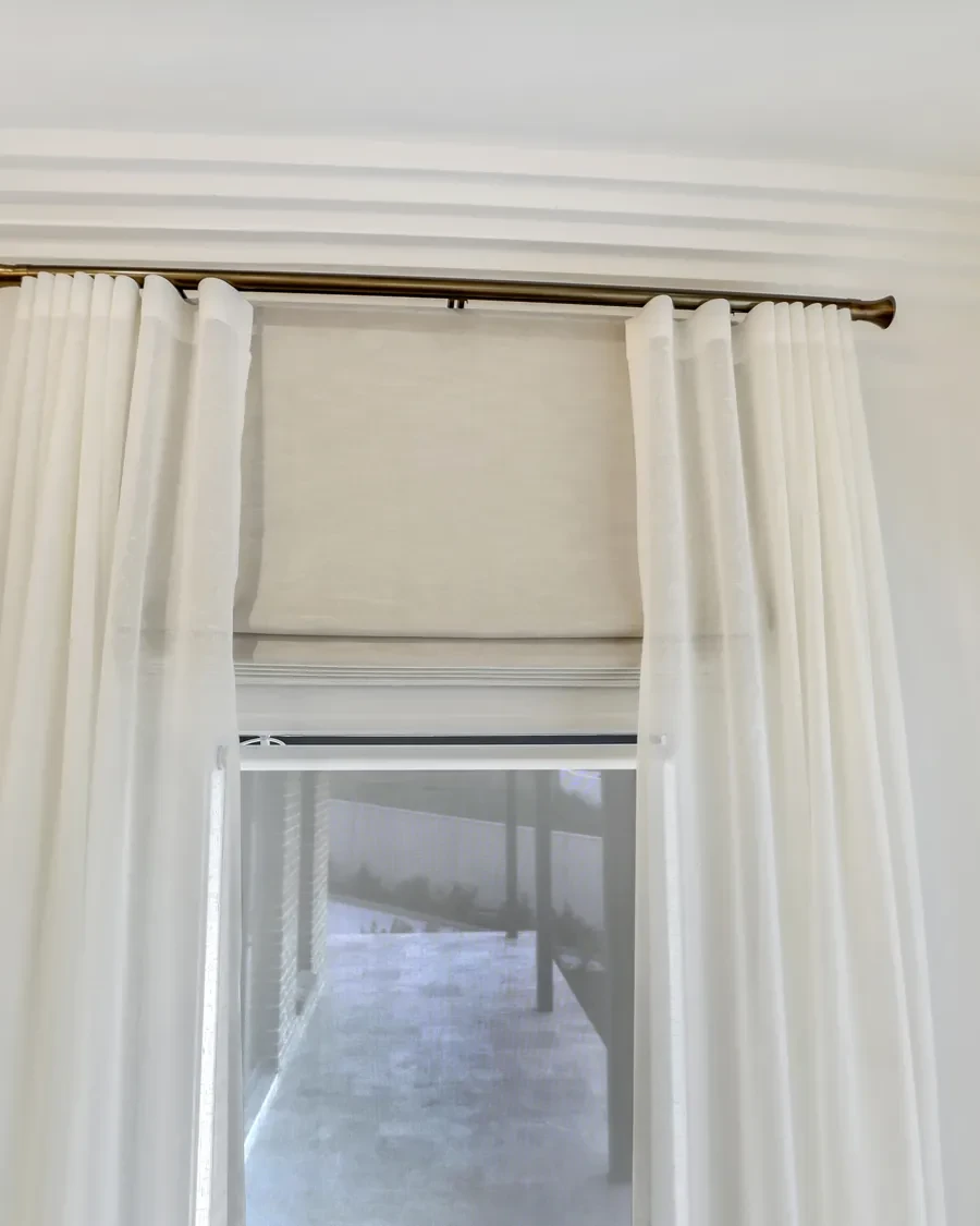 Linen roman blind with sheer curtains