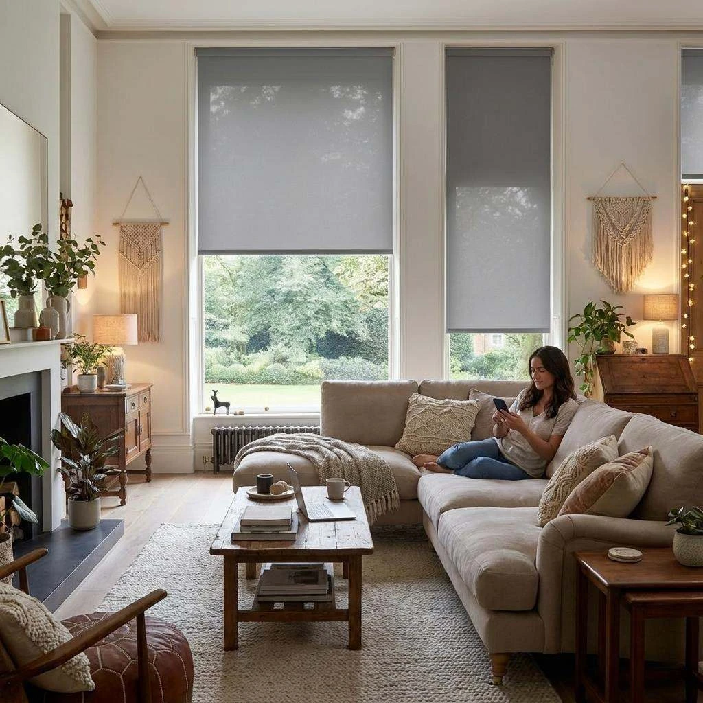Motorised Grey Toka 1% Sunscreen Roller Blind