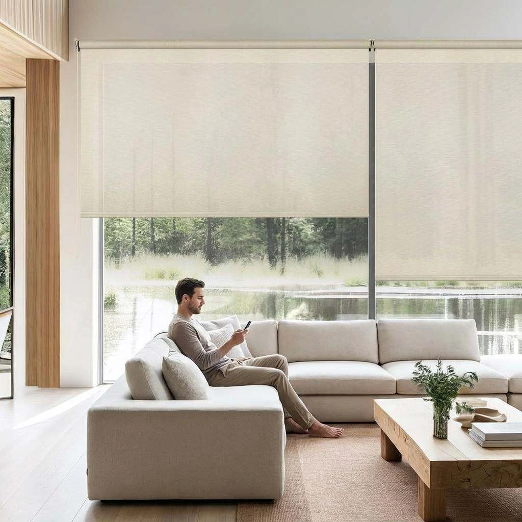 Motorised Cream Toka 1% Sunscreen Roller Blind