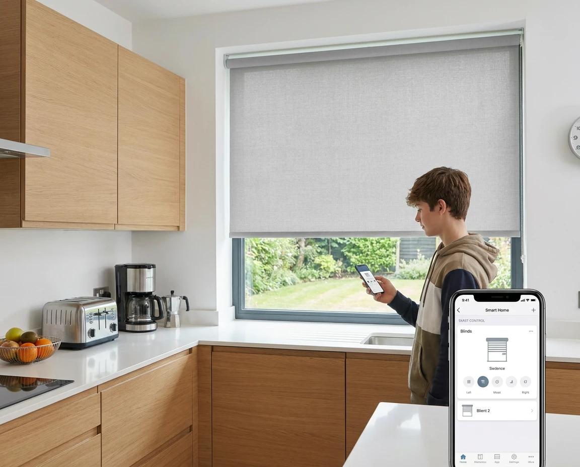 Motorised Light Filtering Roller Blind Polaris Light Grey