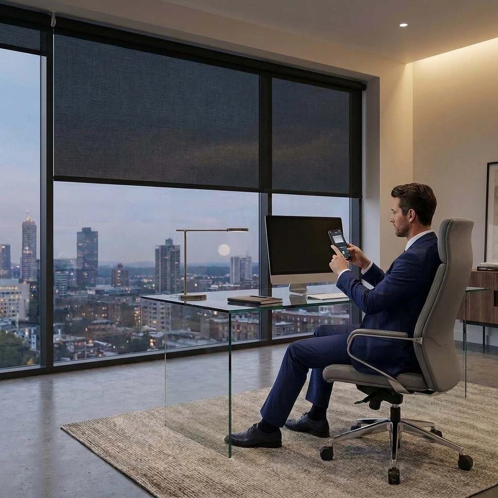 Motorised Light Filtering Roller Blind Polaris Black