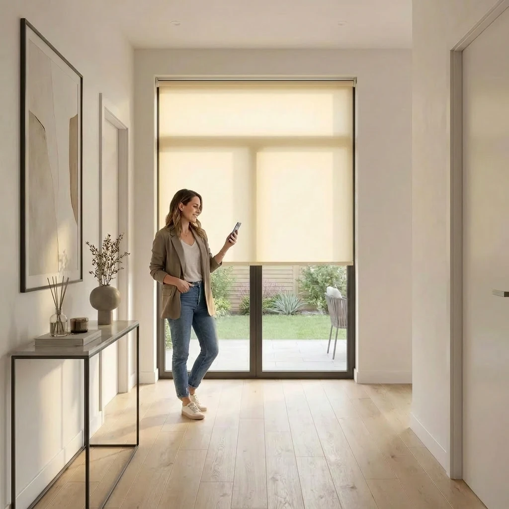 Motorised Light Filtering Roller Blind Polaris Cream