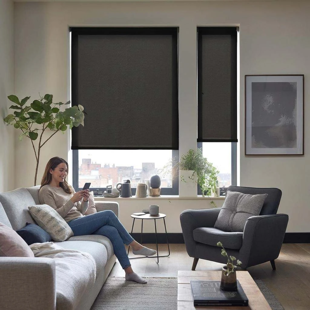 Motorised Black Toka 1% Sunscreen Roller Blind