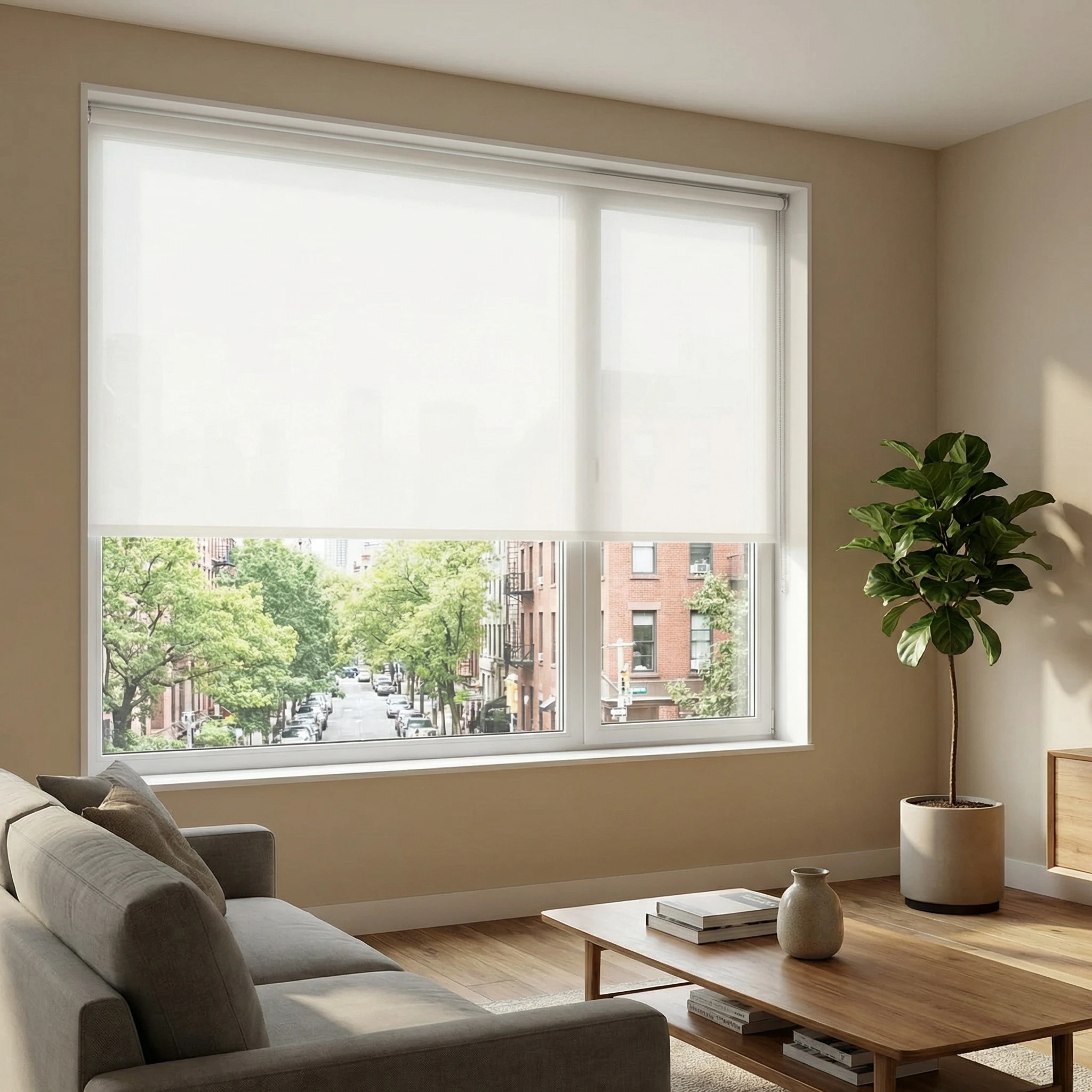 Motorised Light Filtering Roller Blind Polaris White